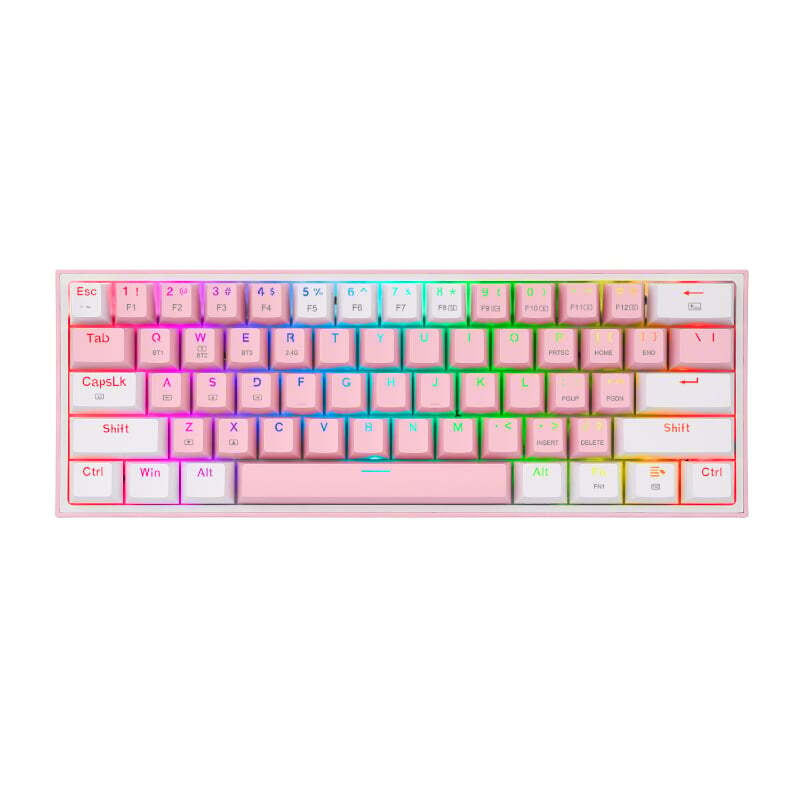 RDK616RGBPW REDRAGON FIZZ PRO RGB 61 KEY Mechancal Wireless Gaming Keyboard  Pink/White