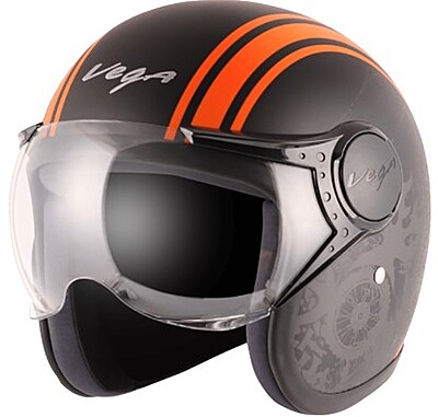 VEGA JET W/VISOR OLD SCHOOL DULL BLACK ORANGE C/V (L)