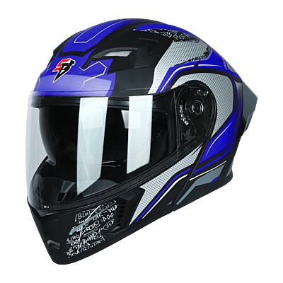 STEELBIRD SBA-20 ISS RACER MATT BLACK/BLUE C/V 600 MM WITH EXTRA SMOKE VISOR, BLACK SPOILER