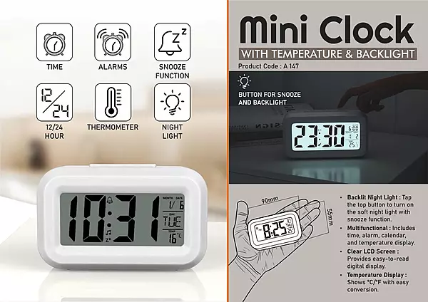 Mini Clock with Temperature & Backlight