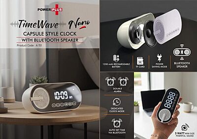 TimeWave Nano: Capsule style clock with Bluetooth speaker