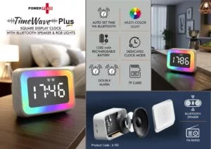TimeWave Plus: Square display clock with Bluetooth speaker & RGB Lights