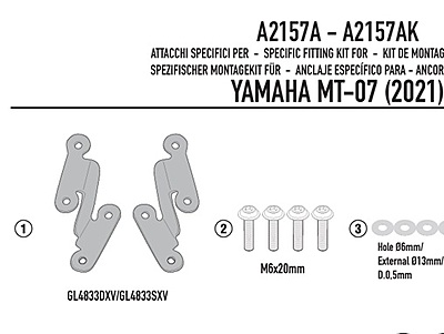 KAPPA YAMAHA SCREEN BRACKET A2157AK - MT-07 (21-22)