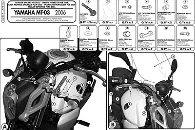 KAPPA YAMAHA SCREEN BRACKET  A281AK - MT-03 660 (06-14)