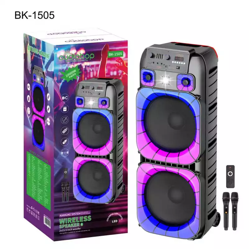 BK-1505 Wireless Karaoke Speaker System with LED Lights, Dual Microphones & Remote