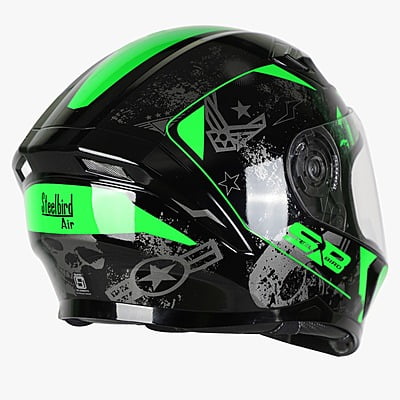 STEELBIRD SBA-21 ISS COMBAT MATT BLACK/GREEN C/V (M) (LONG CHEEKPAD)