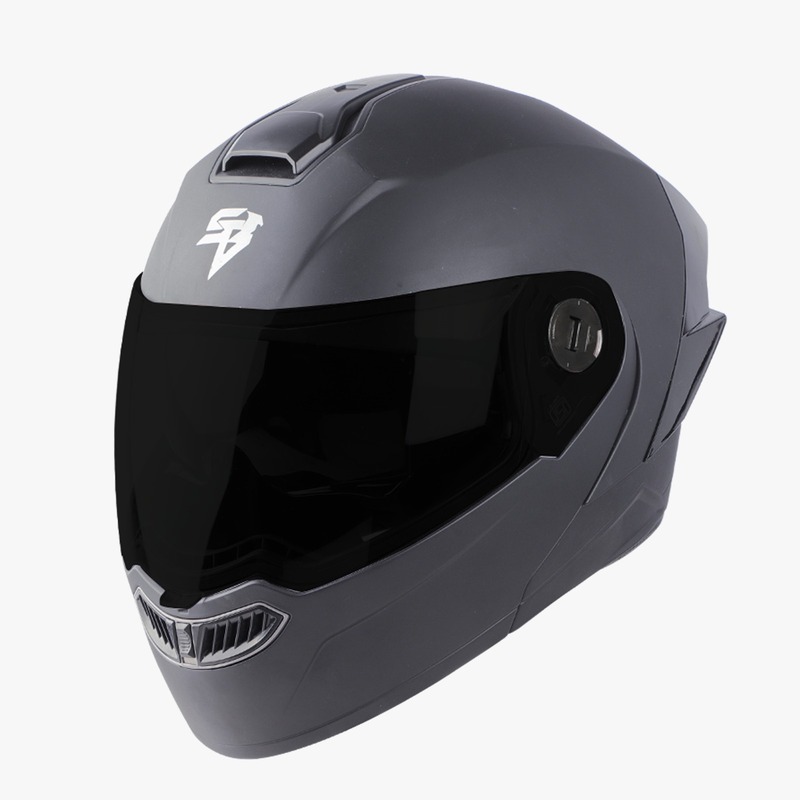 STEELBIRD SBA-8 ISS GLOSSY H. GREY WITH BLACK SPOILER C/V 600MM WITH EXTRA SMOKE VISOR