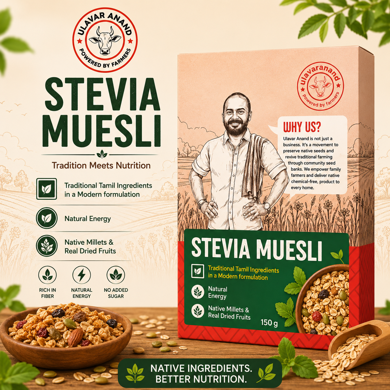 SUGAR FREE STEVIA MUESLI 150 G