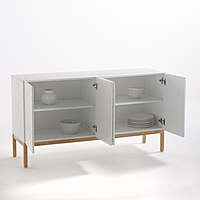 Modern White Sideboard Cabinet with Chevron Pattern – Wooden Legs Storage Unit Modern White Sideboard Cabinet with Chevron Pattern – Wooden Legs Storage Unit