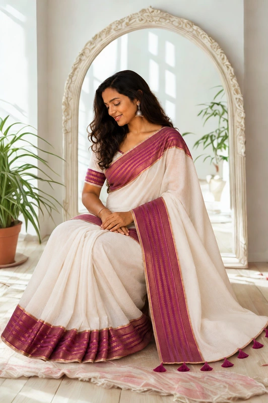 Mul cotton with Kanchi Border White With Pink