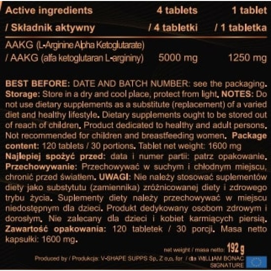 William Bonac Signature AAKG Max Arginine 120 tabs | ارجنين ماكس - William Bonac Signature AAKG Max Arginine 120 tabs | ارجنين ماكس -