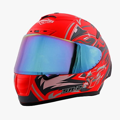 STEELBIRD SA-2 VILLAIN FLUO WATERMELON /GREY C/V (L) + EXTRA RAINBOW VISOR