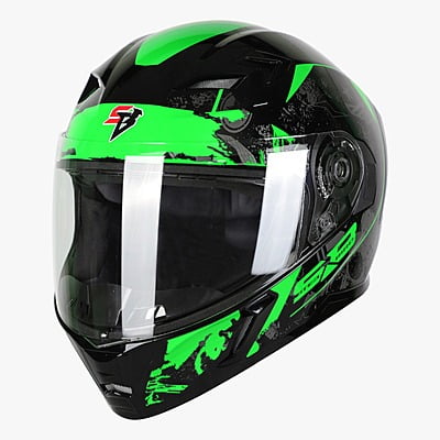 STEELBIRD SBA-21 ISS COMBAT MATT BLACK/GREEN C/V (M) (LONG CHEEKPAD)