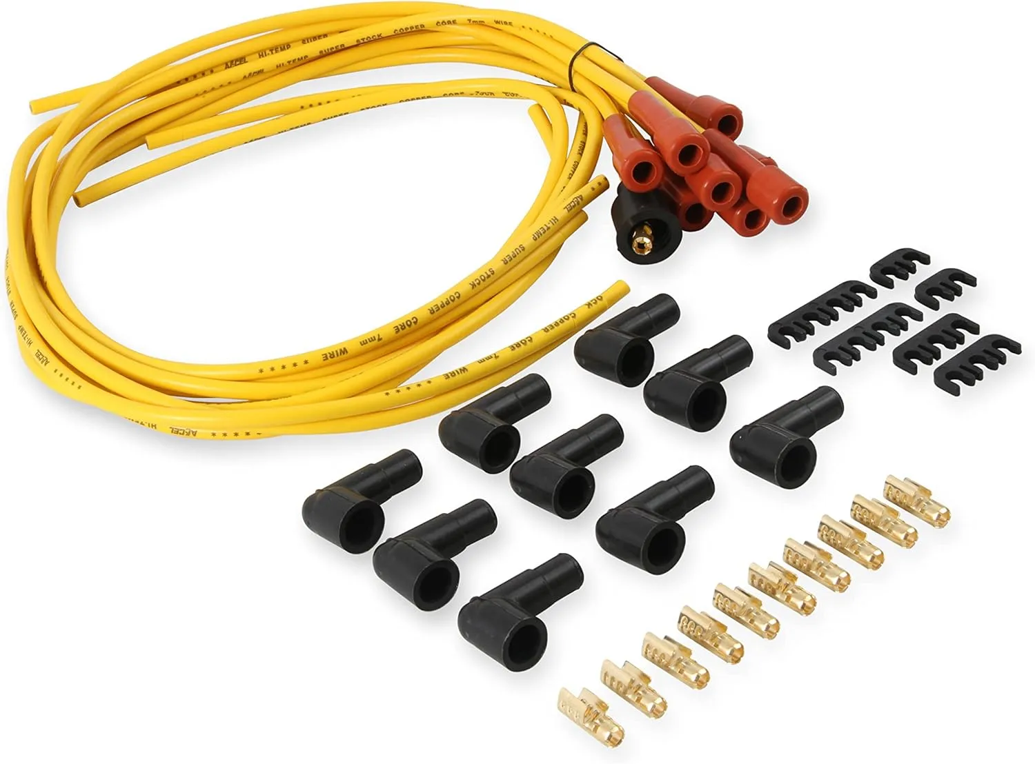 ACCEL 3008 Spark Plug Wire Set - 7mm - Super Stock with Copper Core - Universal Straight Boots - Yellow