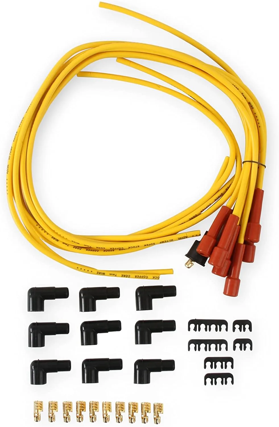 ACCEL 3008 Spark Plug Wire Set - 7mm - Super Stock with Copper Core - Universal Straight Boots - Yellow