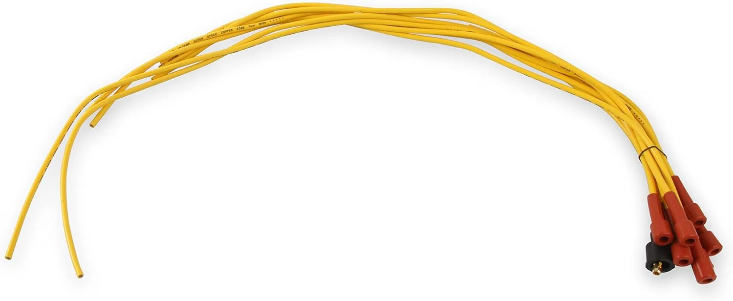 ACCEL 3008 Spark Plug Wire Set - 7mm - Super Stock with Copper Core - Universal Straight Boots - Yellow