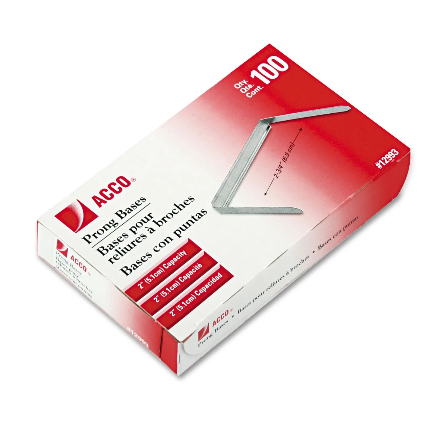 ACCO 2 Inch Capacity Prong Fastener Bases, 2-3/4 Inch Centers, 100 Bases/Box