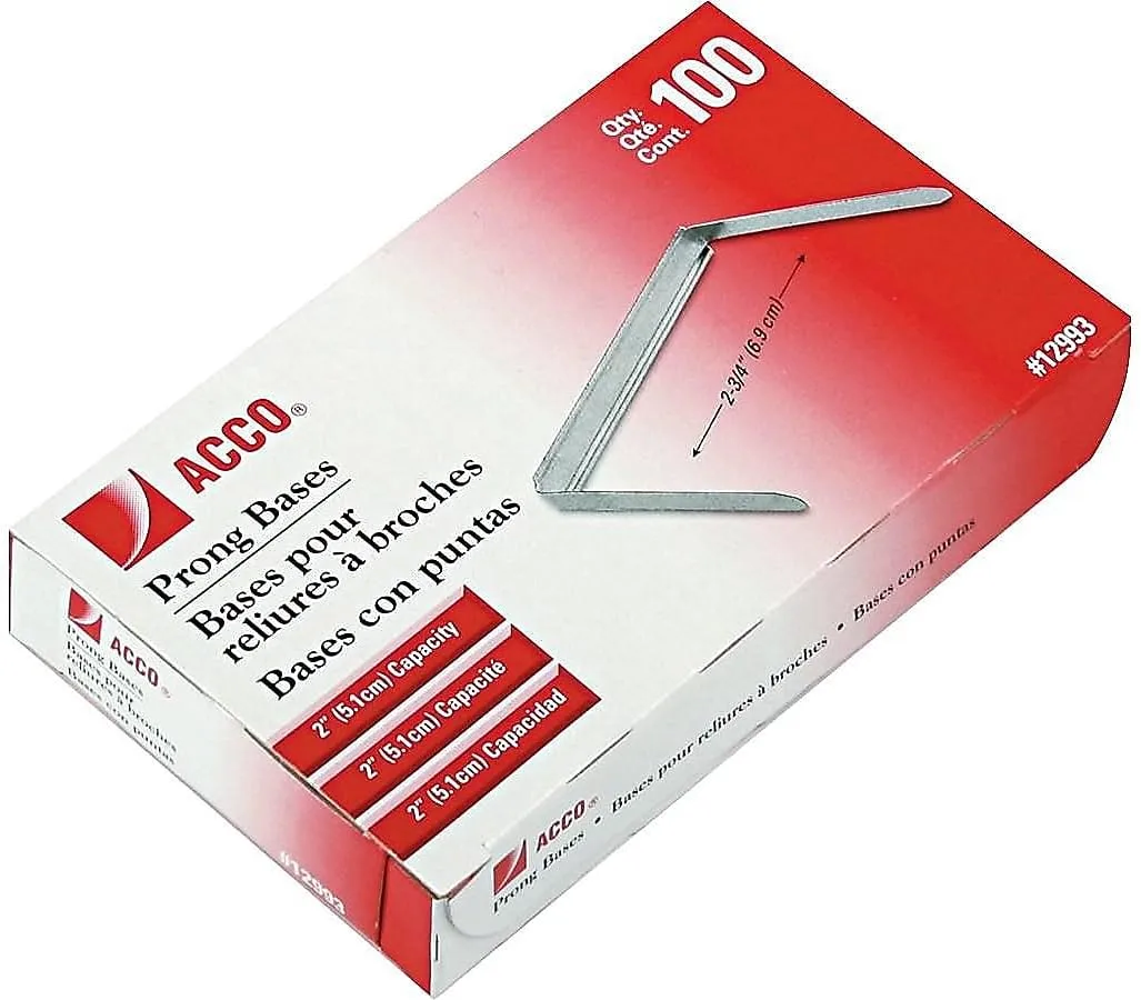 ACCO 2 Inch Capacity Prong Fastener Bases, 2-3/4 Inch Centers, 100 Bases/Box