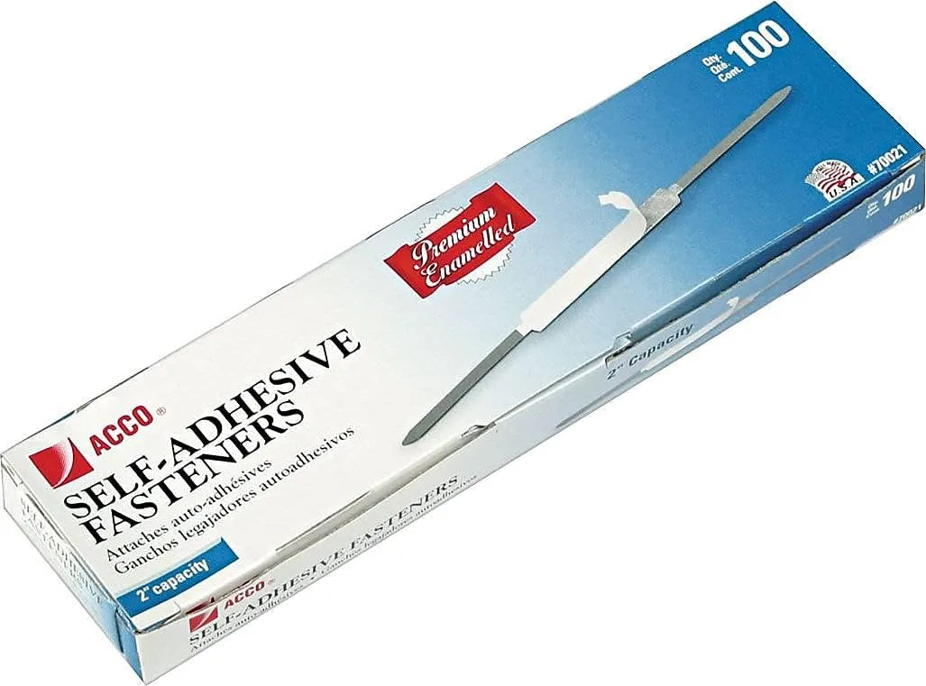 ACCO Self-Adhesive Fasteners, 2" Capacity, Premium, 100/Box (70021)