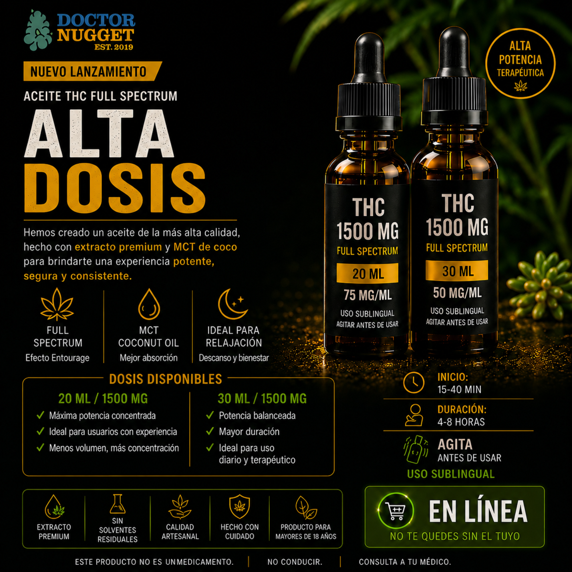 Dr. Nugget Aceite THC Full Spectrum Alta Dosis 1500mg
