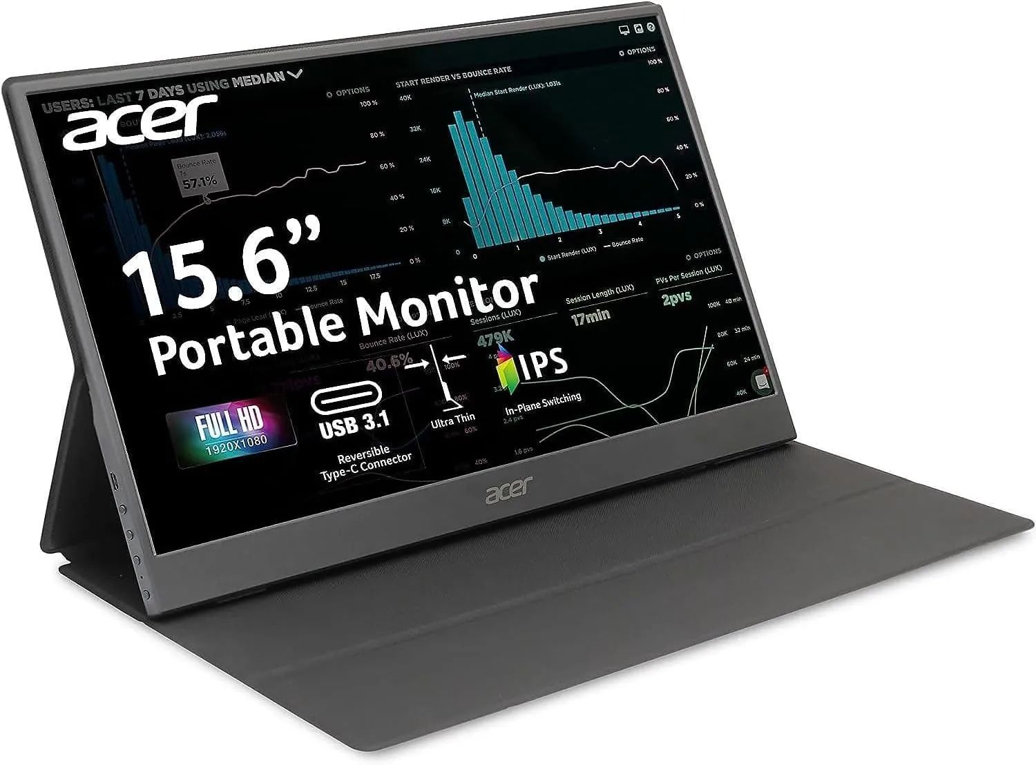Acer PM161Q 15.6" Full HD IPS Portable Monitor with 2x1W Speakers & USB-C