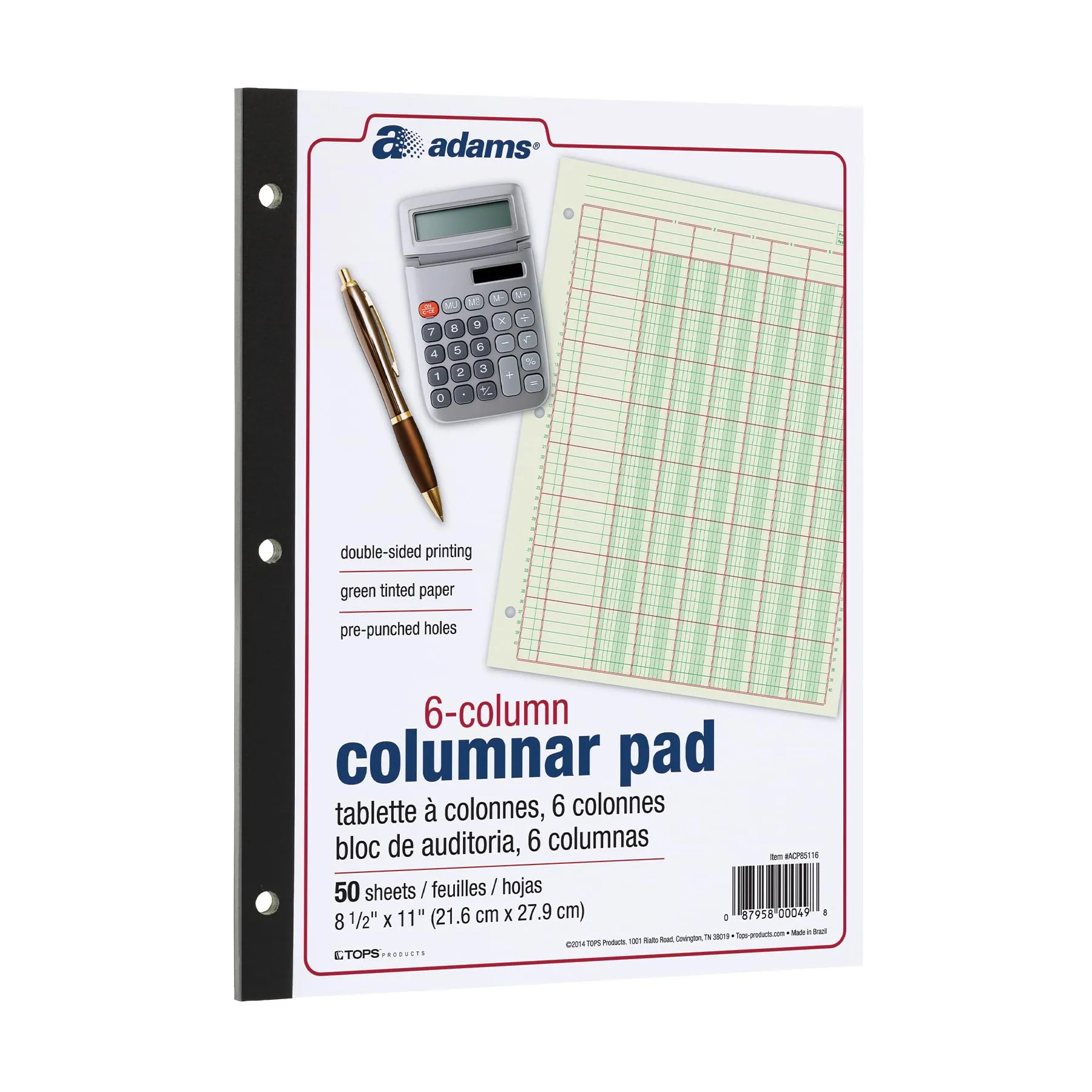 Adams Analysis Pad, 8 1/2" x 11", 100 Pages (50 Sheets), 6 Columns, Green