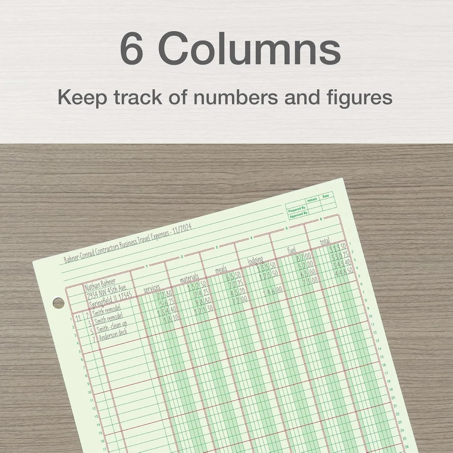Adams Analysis Pad, 8 1/2" x 11", 100 Pages (50 Sheets), 6 Columns, Green