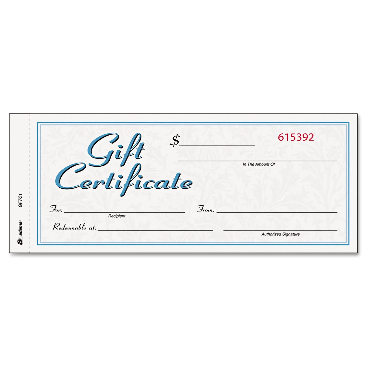 Adams Gift Certificate Book, Carbonless, Single Paper, 3.4 x 8 Inches, White/Canary, 2-Part, 25 Numbered Certificates Plus Store Sign (GFTC1)