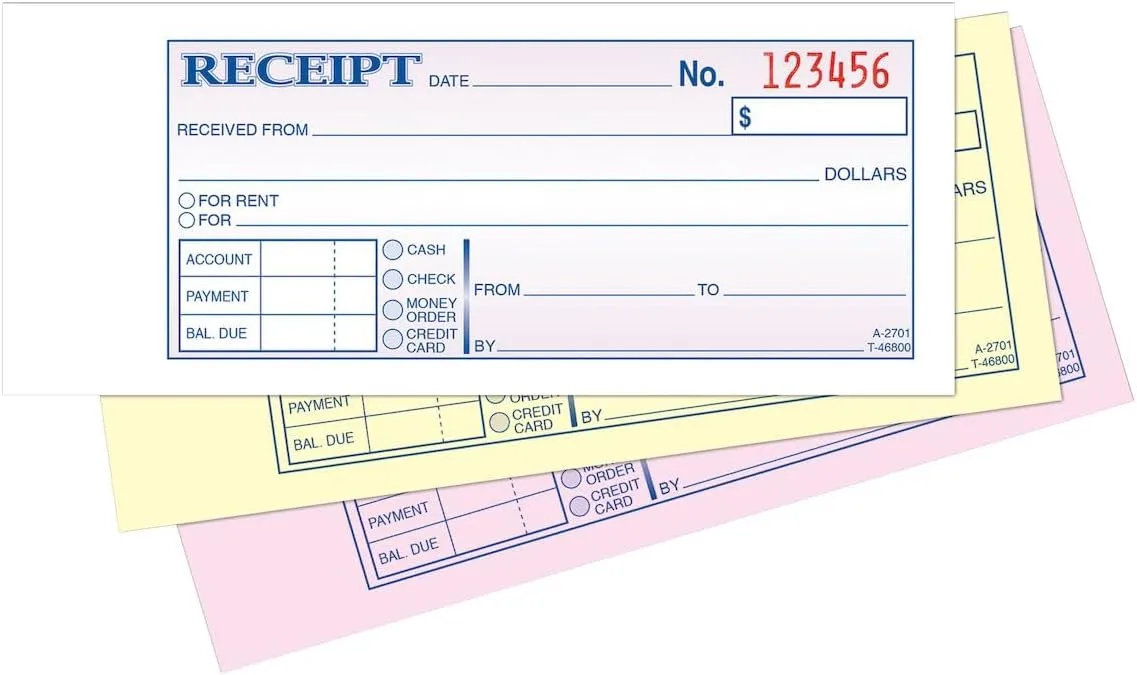 Adams Money/Rent Receipt Book, Carbonless, 3-Part, 2-3/4 x 7-3/16 Inches, 50 Sets per Book (TC2701)