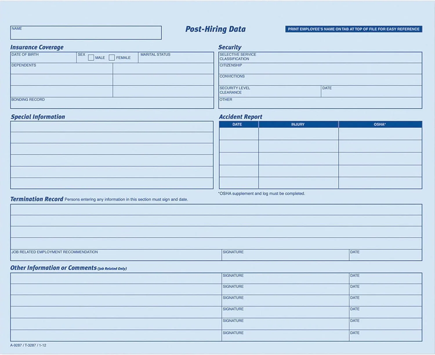 Adams Employee Personnel File Folder, Heavy Card Stock, 11-3/4 x 9-1/2 in, Pack of 20