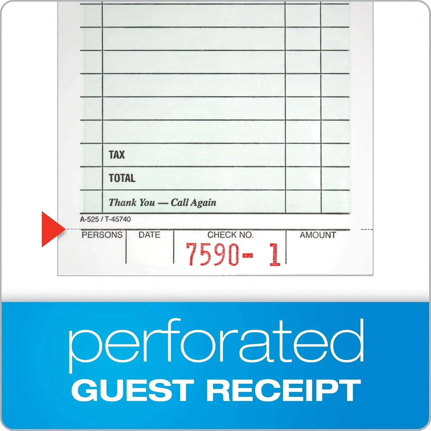 Adams Guest Check Pads, Single Part, Perforated Guest Receipt, 3-2/5" x 6-1/4", 50 Sheets per Pad, 10 Pack (525SW), White