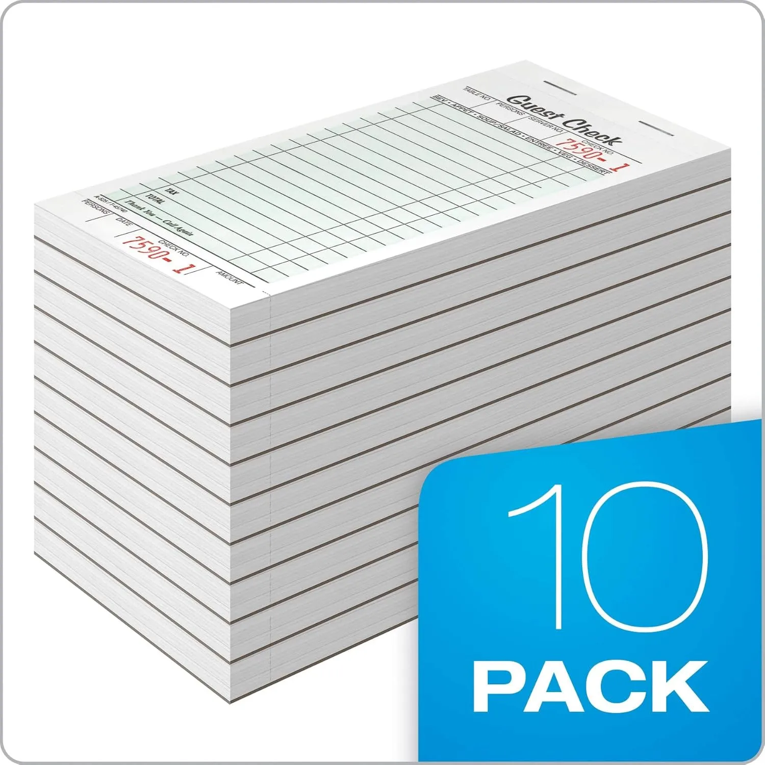 Adams Guest Check Pads, Single Part, Perforated Guest Receipt, 3-2/5" x 6-1/4", 50 Sheets per Pad, 10 Pack (525SW), White