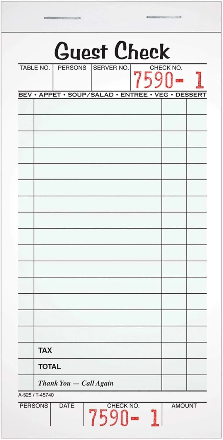 Adams Guest Check Pads, Single Part, Perforated Guest Receipt, 3-2/5" x 6-1/4", 50 Sheets per Pad, 10 Pack (525SW), White