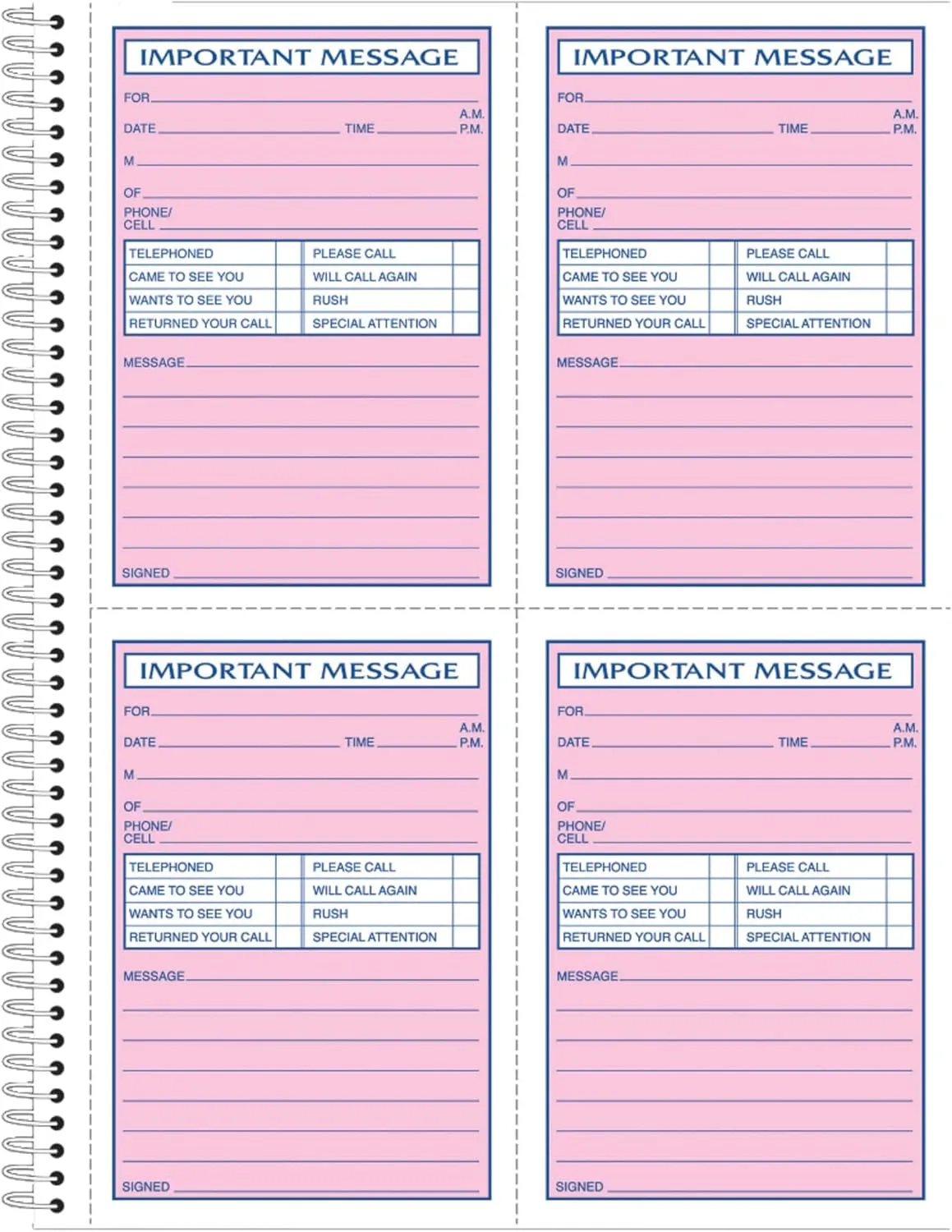 Adams Phone Message Book, 8.06 x 11 Inch, Spiral Bound, 2-Part, Carbonless, 4 Messages per Page, 400 Sets, White and Canary (S1187D)
