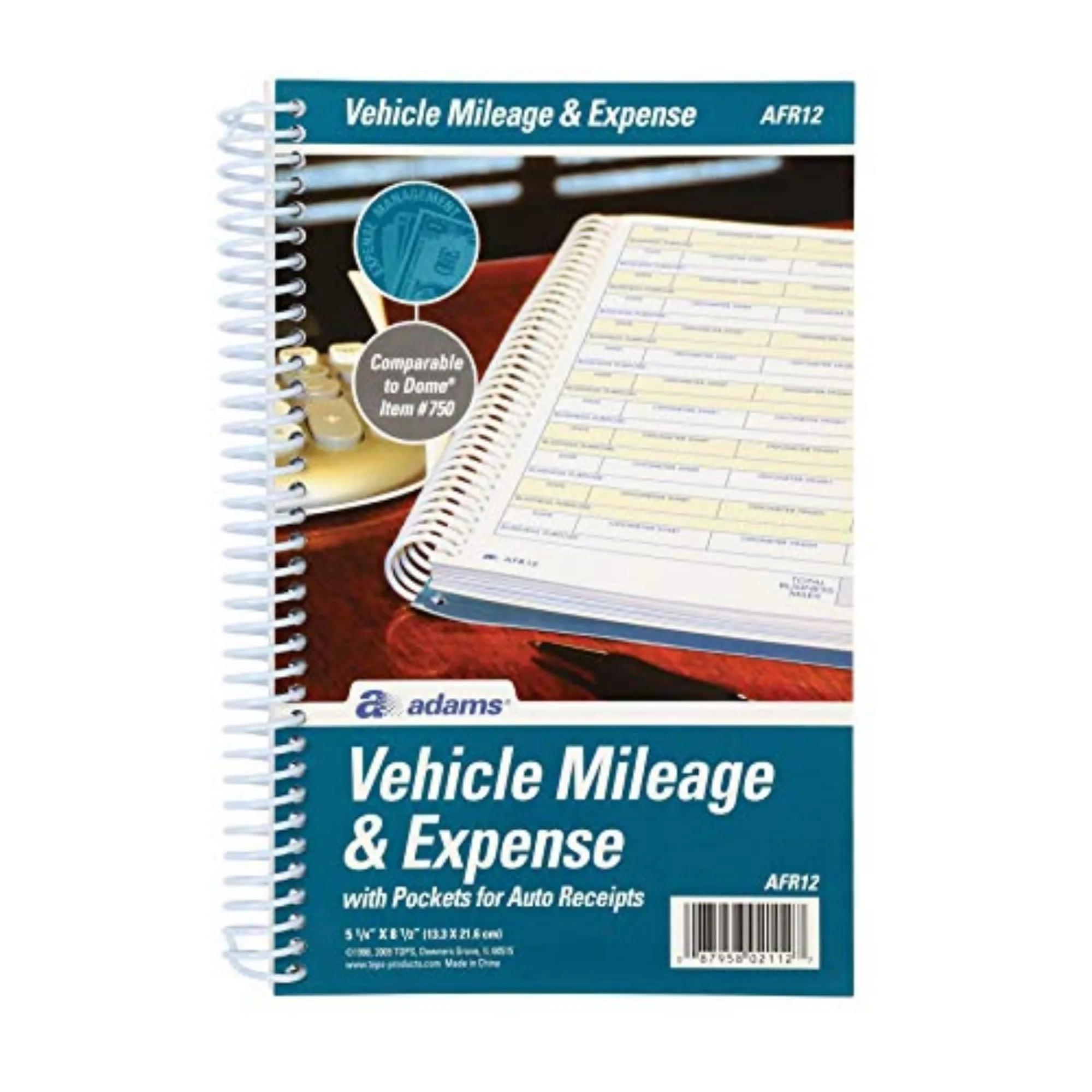 Adams Vehicle Mileage & Expense Journal, 5-1/4" x 8-1/2", Spiral, 588 Entries