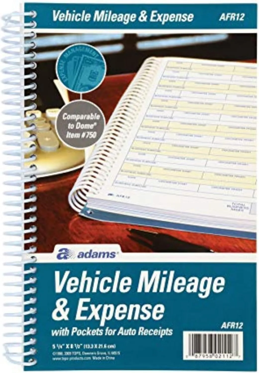 Adams Vehicle Mileage & Expense Journal, 5-1/4" x 8-1/2", Spiral, 588 Entries