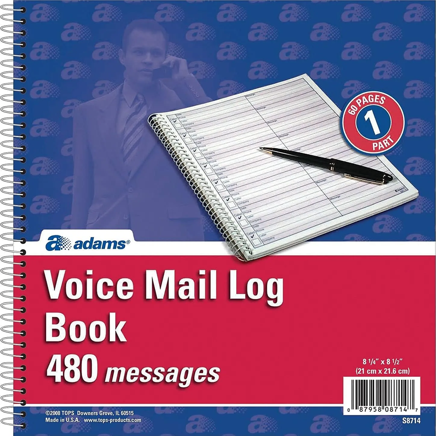 Adams Voice Mail Log Book, 8.5 x 8.25 in, 480 Messages, 2-Pack