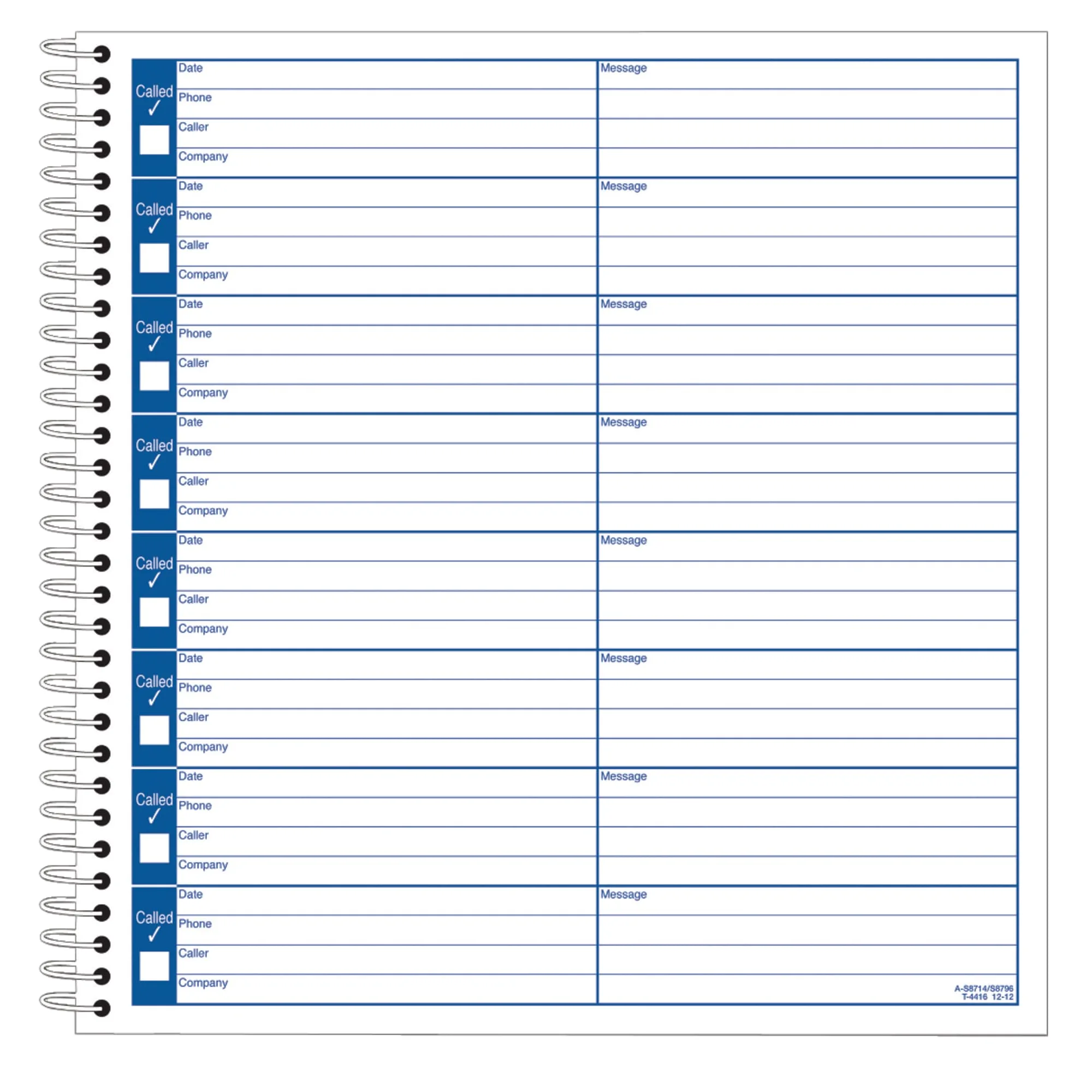 Adams Voice Mail Log, 8 1/4 x 8 1/2 in, Spiral Bound, 120 Pages, White/Canary Yellow