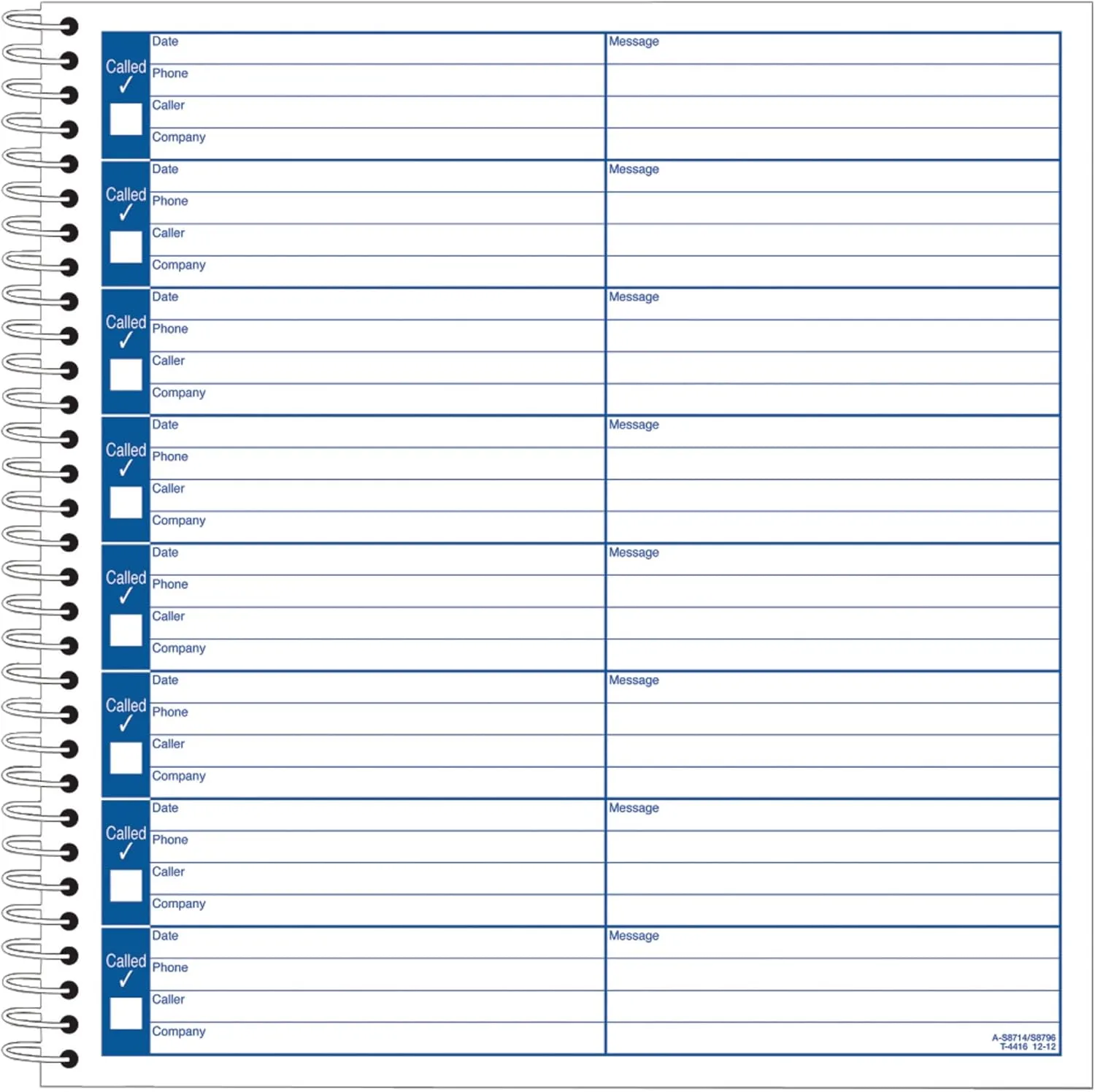 Adams Voice Mail Log, 8 1/4 x 8 1/2 in, Spiral Bound, 120 Pages, White/Canary Yellow