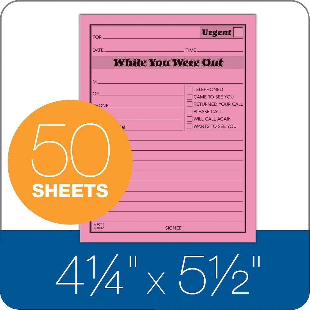Adams While You Were Out Pads, 4.25 x 5.25 Inches, Assorted Neon Colors, 50 Sheets/Pad (6-Pack) (9711NEON)