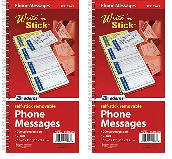 Adams Write 'N Stick Message Pad, 2-Part Carbonless, Blue, 5.25 x 11, 200 Sets