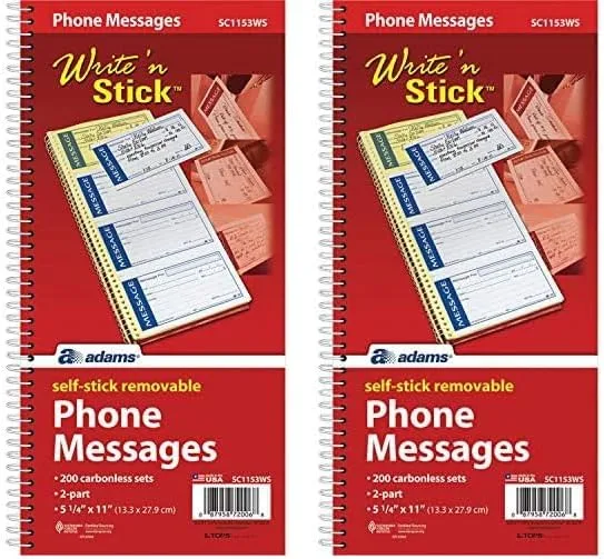 Adams Write 'N Stick Message Pad, 2-Part Carbonless, Blue, 5.25 x 11, 200 Sets