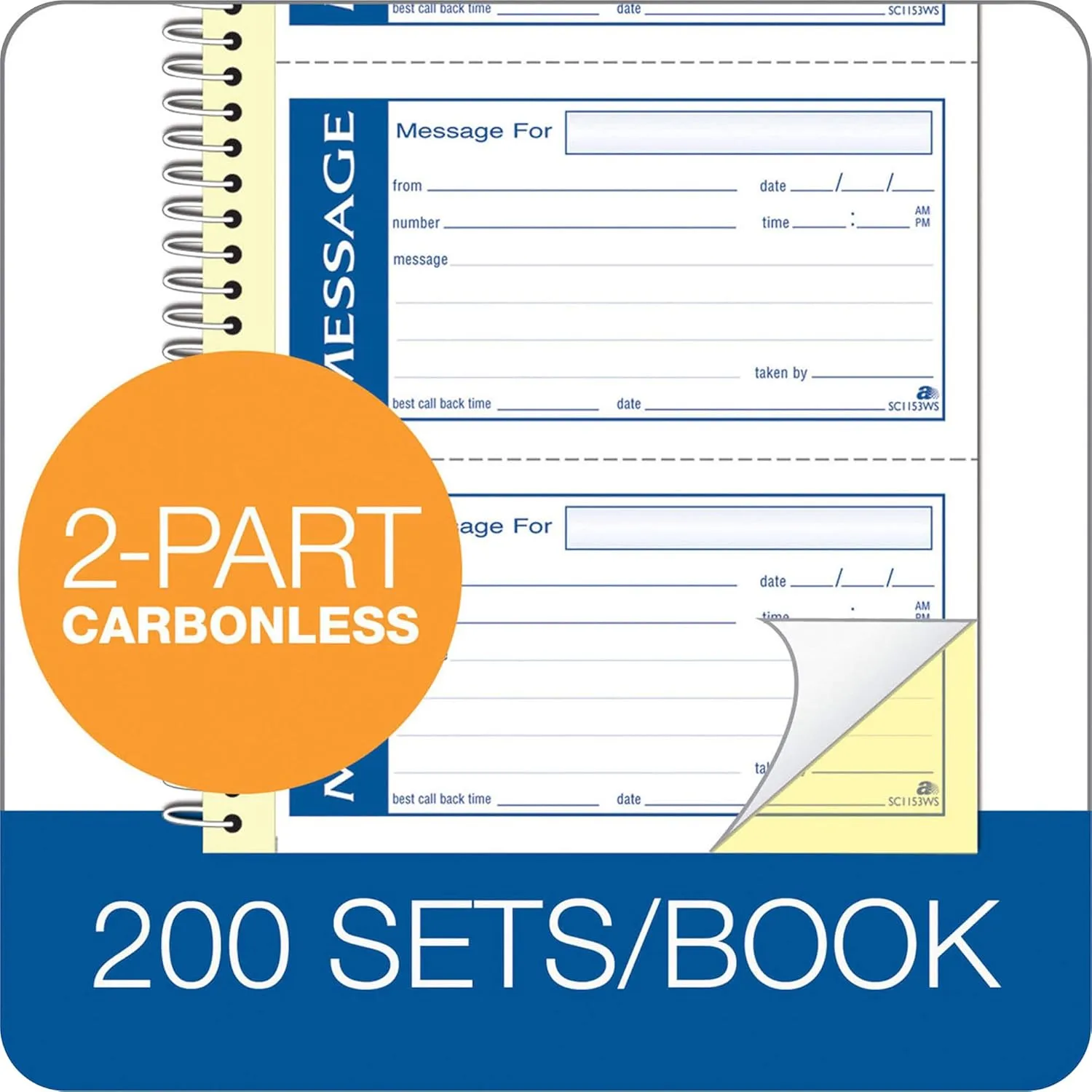 Adams Write 'N Stick Message Pad, 2-Part Carbonless, Blue, 5.25 x 11, 200 Sets