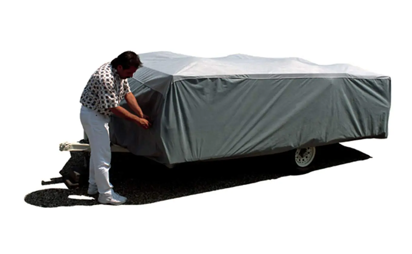 ADCO 12293 Pop Up Trailer SFS Aqua Shed Cover - 12'1" to 14', Gray 12'1"-14'