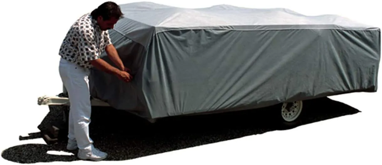 ADCO 12293 Pop Up Trailer SFS Aqua Shed Cover - 12'1" to 14', Gray 12'1"-14'