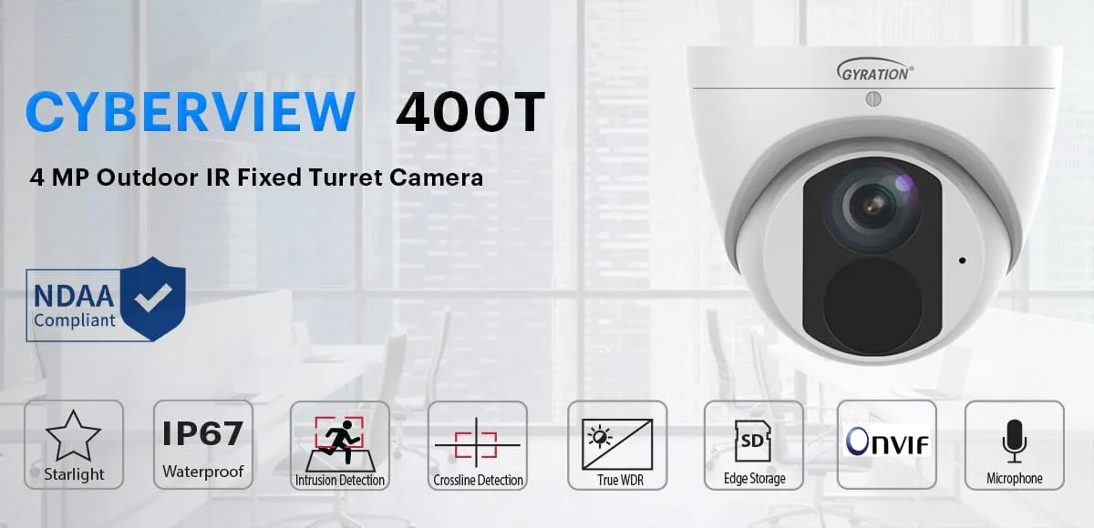 4MP Outdoor IR Fixed Turret Camera Waterproof with Built-in Microphone Edge Storage 120dB WDR PoE Smart IR 256GB Micro SD