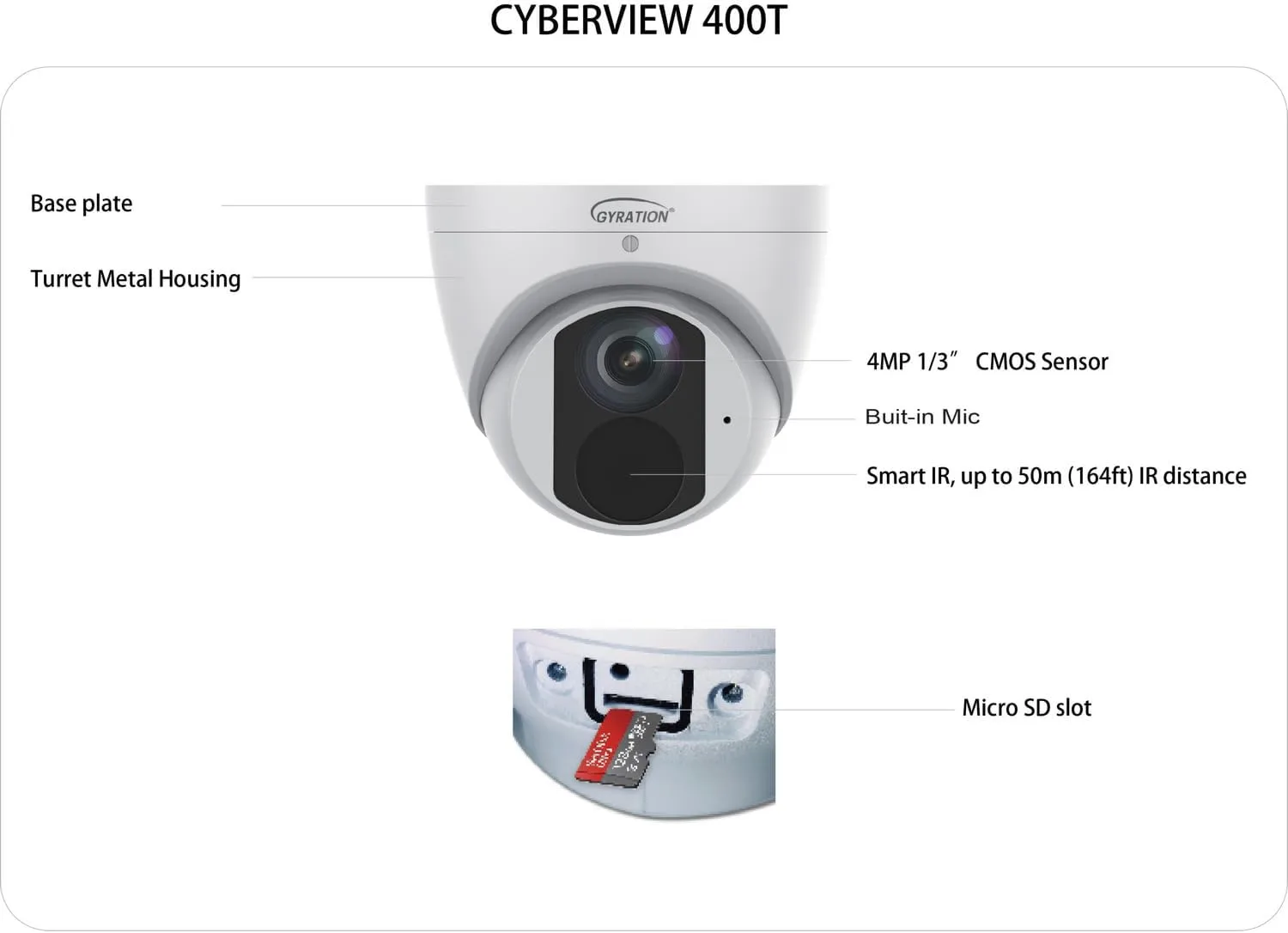 4MP Outdoor IR Fixed Turret Camera Waterproof with Built-in Microphone Edge Storage 120dB WDR PoE Smart IR 256GB Micro SD