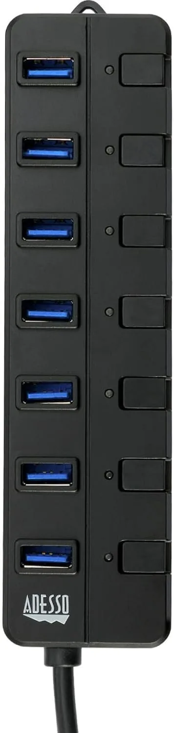 Adesso 7-Port USB 3.0 Hub with Individual Power Switch & Power Adapter