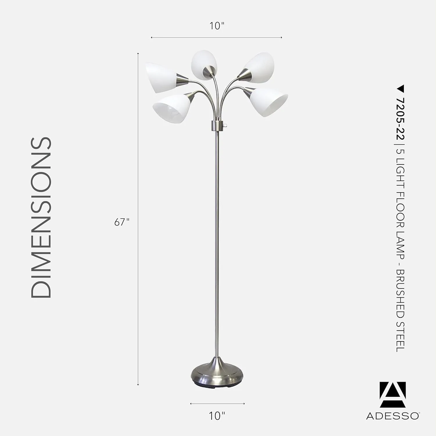Adesso 7205-22 Multi-White Shade Floor Lamp, Adjustable Gooseneck Arms, Silver