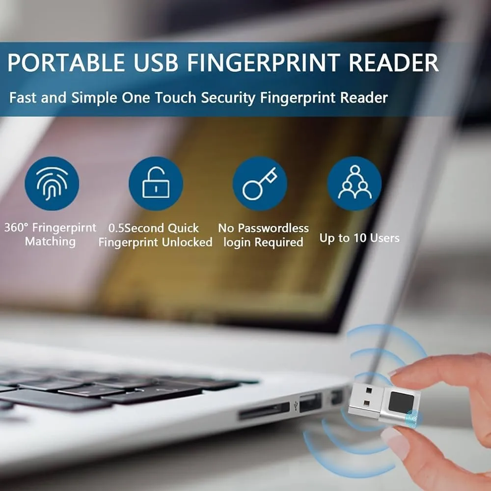 Adesso USB Fingerprint Reader Windows Hello Compatible Built-in Biometric Security AES256 Encryption Made in Taiwan TAA